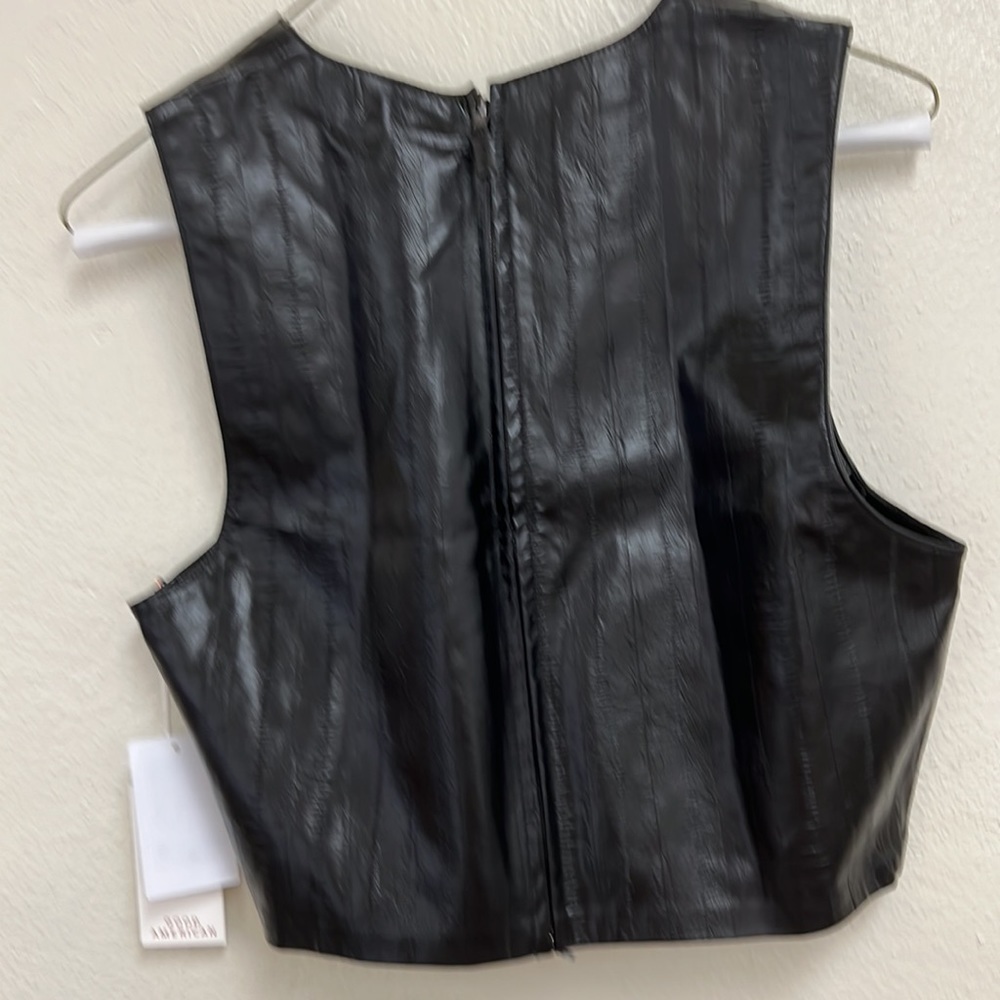 Good American Size 3 Black Grunge Biker Faux Eel Leather Back Zip Vest - Picture 3 of 7